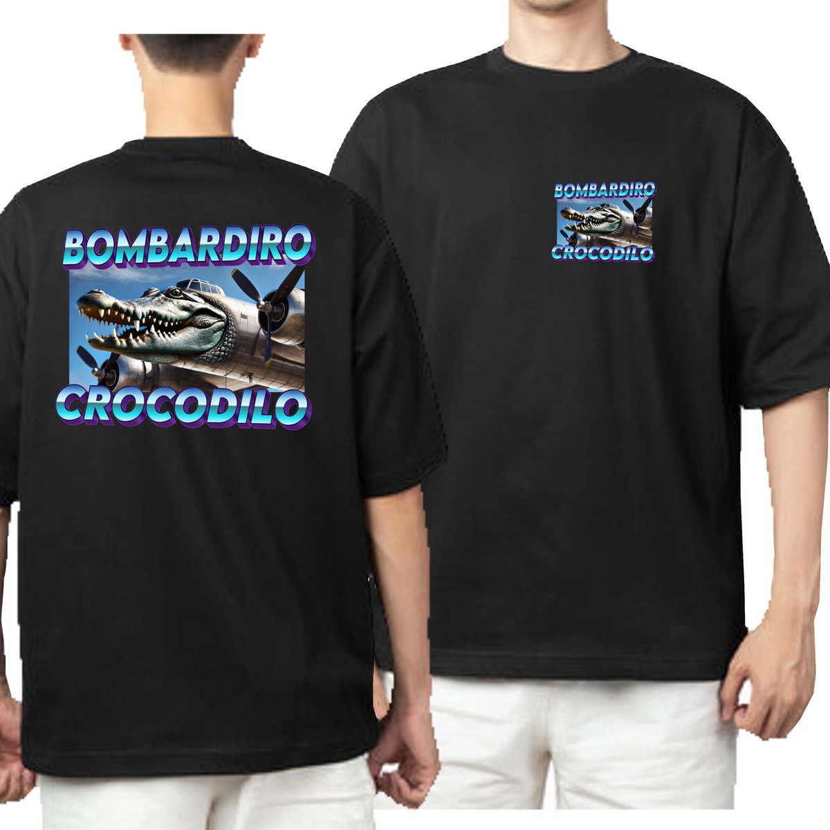 KOSZULKA MEM ŚMIESZNA BOMBARDIRO CROCODILO NADRUK PRZÓD TYŁ XL 3472 CZARNA