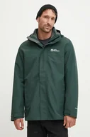 Kurtki i kamizelki sportowe męskie - Jack Wolfskin kurtka outdoorowa Altenberg 3IN1 kolor zielony A61864 - miniaturka - grafika 1