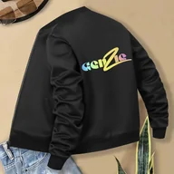 Kurtki damskie - TEMU Kurtka Baseballowa Damska w Kolorze Czarnym z Kolorowym Gradientem "" - Zamek, Długi Rękaw, Całoroczna, Casualowa Odzież Zewnętrzna Modna - miniaturka - grafika 1