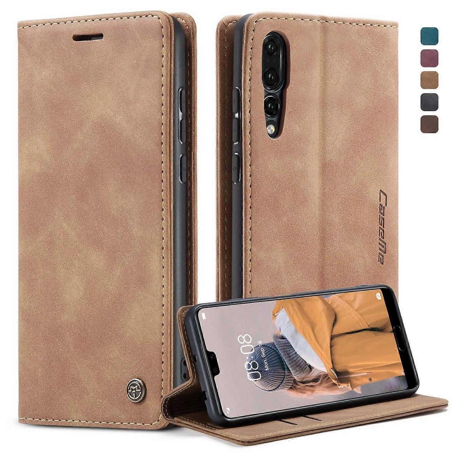 Do pokrowca na telefon Huawei P20 Pro Magnetyczny, automatycznie wchłaniany portfel PU Składany pokrowiec na smartfona Wielobarwny Brown