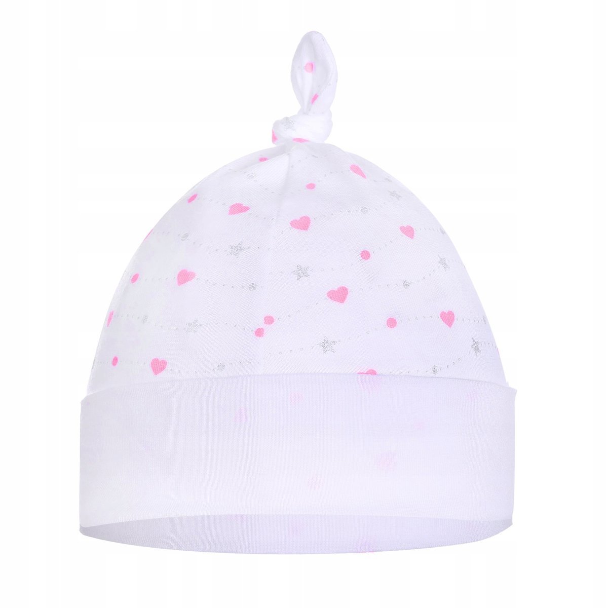Czapka Niemowlęca Dziecięca Bawełniana Biała W Gwiazdki I Serduszka Roz. 38