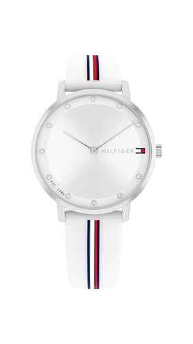 Tommy Hilfiger Damski analogowy zegarek kwarcowy z silikonowym paskiem 1782735, srebrny biały, pasek, Srebrna biel, Pasek