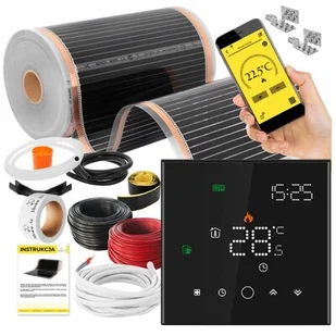 Folia grzewcza na podczerwień MISSION AIR Black Silver PTC 160W/m2 14m² szer. 50cm + regulator Leo Czarny Wi-Fi - Ogrzewanie podłogowe - miniaturka - grafika 1