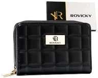 Portfele - Mały portfel damski Rovicky na zatrzask kompaktowa pikowana portmonetka na suwak, czarny - miniaturka - grafika 1
