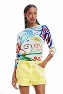 Bluzy damskie - Desigual Bluza damska, biały, L - miniaturka - grafika 1