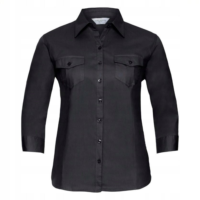 Koszula damska z długim, zawijanym rękawem 3/4 Czarny r. 2XL