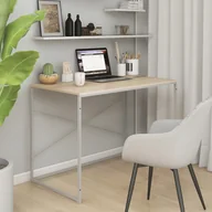 Biurka - shumee Biurko komputerowe biało dębowe 110x60x70 cm płyta wiórowa - miniaturka - grafika 1