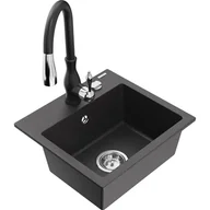 Zlewozmywaki z baterią - Mexen Milo zlewozmywak granitowy 1-komorowy z baterią kuchenną Savita, czarny nakrapiany - miniaturka - grafika 1