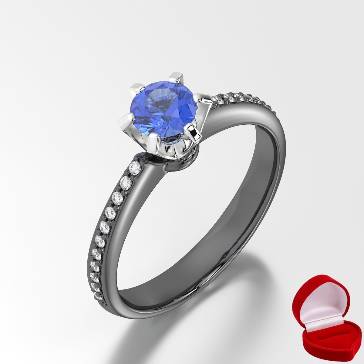 ZŁOTY PIERŚCIONEK ZARĘCZYNOWY 585 14k SZAFIR 0,30 ct CZARNE ZŁOTO R7