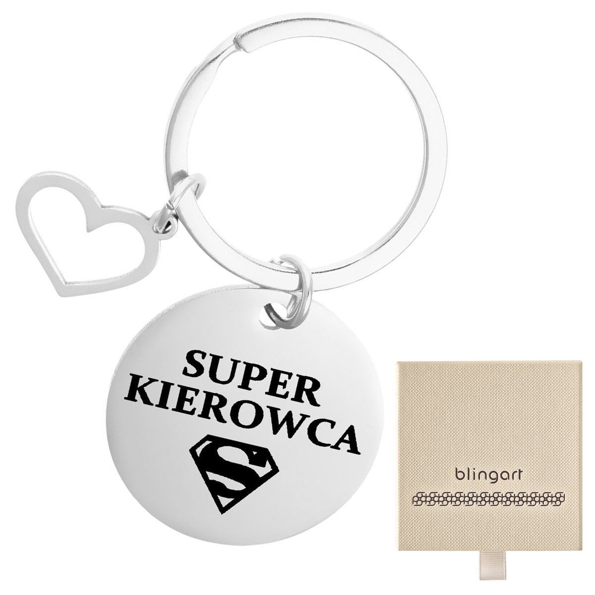 Brelok do kluczy Z GRAWEREM okrągły z SERCEM stal