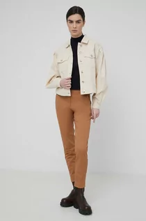 Spodnie damskie - Sisley spodnie damskie kolor brązowy dopasowane medium waist - grafika 1