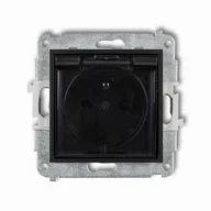 Gniazdka elektryczne - Gniazdo bryzgoszczelne Karlik Icon 12IGPB-1zdp z uziemieniem 2P+Z klapka dymna, przesłony torów prądowych czarny mat - miniaturka - grafika 1