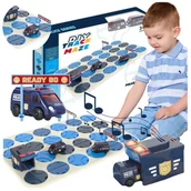 Samochody i pojazdy dla dzieci - ZESTAW TOR LABIRYNT BUDOWANIE TRASY POLICJA RADIOWOZY ŚWIATŁO DŹWIĘK DROGA - miniaturka - grafika 1