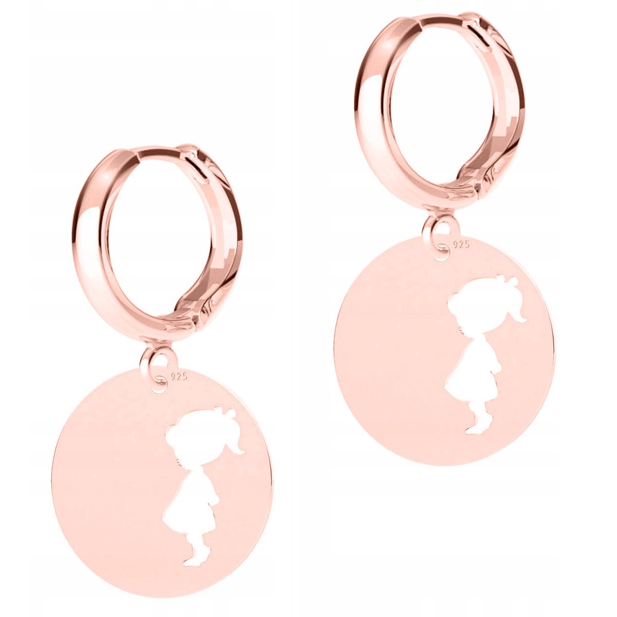 Kolczyki Pozłacane Okrągłe Blaszki z Dziewczynką Girl Family SREBRO 925
