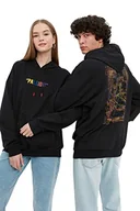 Bluzy męskie - Trendyol Męska bluza z kapturem z sloganem oversize, czarna, M, Czarny, M - miniaturka - grafika 1