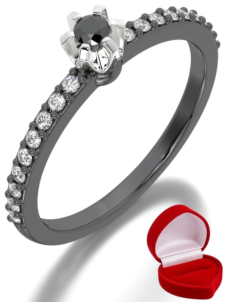 ZŁOTY PIERŚCIONEK ZARĘCZYNOWY 585 14k BRYLANT CZ. 0,06 ct CZARNE ZŁOTO R15