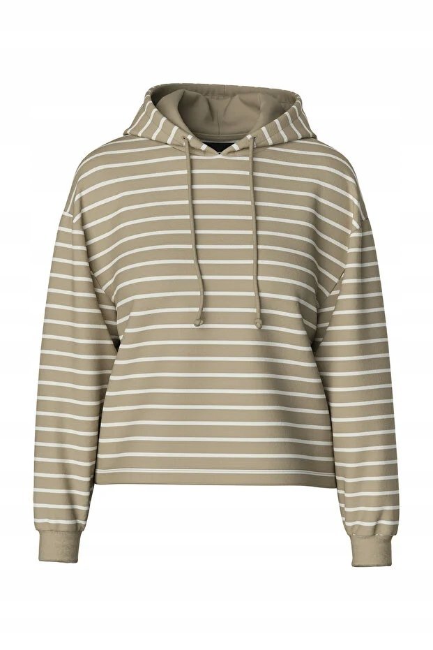 PIECES SWETER DAMSKI Z KAPTUREM W PASKI BEŻOWO BIAŁY S 5GA*
