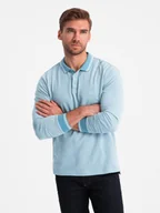 Koszulki męskie - Melanżowy longsleeve męski polo z haftem niebieski melanż V3 OM-POLS-0129 S - miniaturka - grafika 1