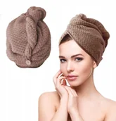 Ręczniki - Ręcznik Turban Do Włosów Z Mikrofibry Miękki Brąz - miniaturka - grafika 1