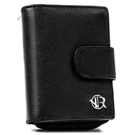 Portfele - Mały portfel damski czarna portmonetka na zatrzask i suwak ROVICKY skóra naturalna rozbudowany na karty i gotówkę ochrona RFID STOP - miniaturka - grafika 1