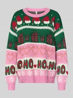 Swetry damskie - Sweter świąteczny o kroju regular fit z błyszczącymi detalami model ‘XMAS HOHO’ - miniaturka - grafika 1