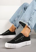 Trampki damskie - Czarno-Białe Trampki na Tłoczonej Platformie Maivoria - Renee - miniaturka - grafika 1