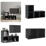 Szafki RTV - vidaXL Szafki pod telewizor 2 szt. Szary wysoki połysk 72x35x36,5 cm materiał drewnopochodny - szafka pod TV - szafki pod TV - meble pod TV - szafka pod TV - miniaturka - grafika 1