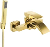 Zestawy baterii łazienkowych - Mexen Libra R77 bateria wannowa z zestawem prysznicowym, złota - 74513R77-50 - miniaturka - grafika 1