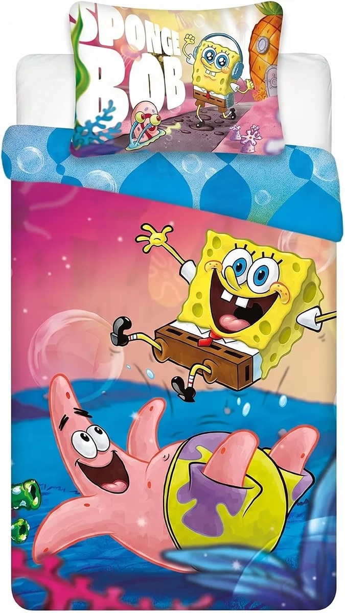 Pościel SpongeBob 100x135 cm z poszewką 40x60 cm bawełna dla dzieci