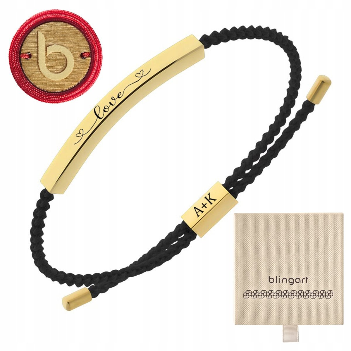 Bransoletka z GRAWEREM sznurkowa CZARNA stal 316L BLINGART