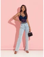 Piżamy damskie - Modne koronkowe elastyczne body MADYLIN- granatowe - Magmac - miniaturka - grafika 1