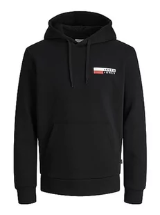 Bestseller A/S Męska bluza z kapturem Jjecorp Logo Sweat Hood Play Noos, czarny/nadruk: P4 mały nadruk, XXL - Bluzy męskie - miniaturka - grafika 1