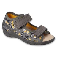 Buty dla dziewczynek - Befado kapcie dziecięce pu 063P012 skórzana wkładka szare - miniaturka - grafika 1
