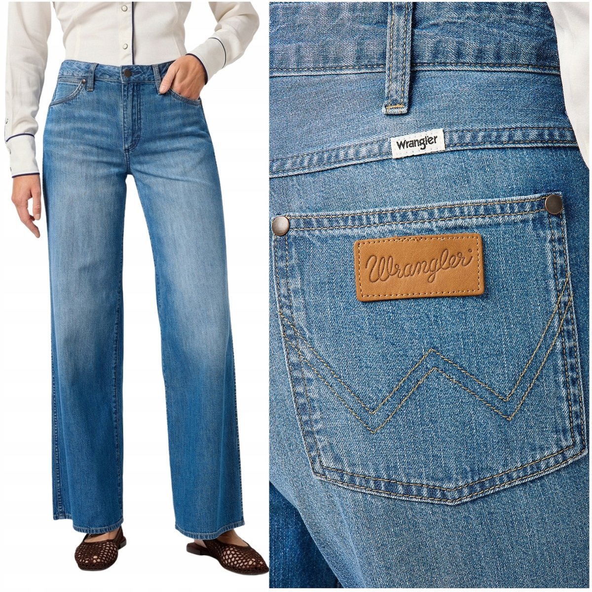 Wrangler WORLD WIDE luźne szerokie damskie spodnie jeansowe palazzo W28 L32