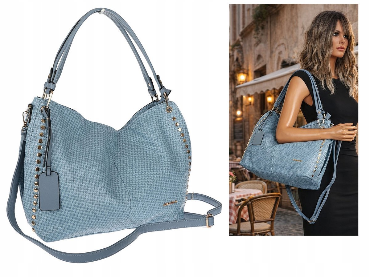 Torebka Damska Worek shopper włoska marka CHARRO pojemna CH3368 Niebieska