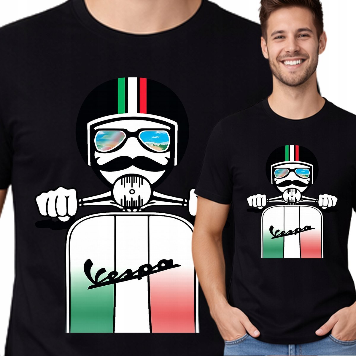 Koszulka Vespa Skuter Włochy T-Shirt Męski Italia XXL Czarna P428