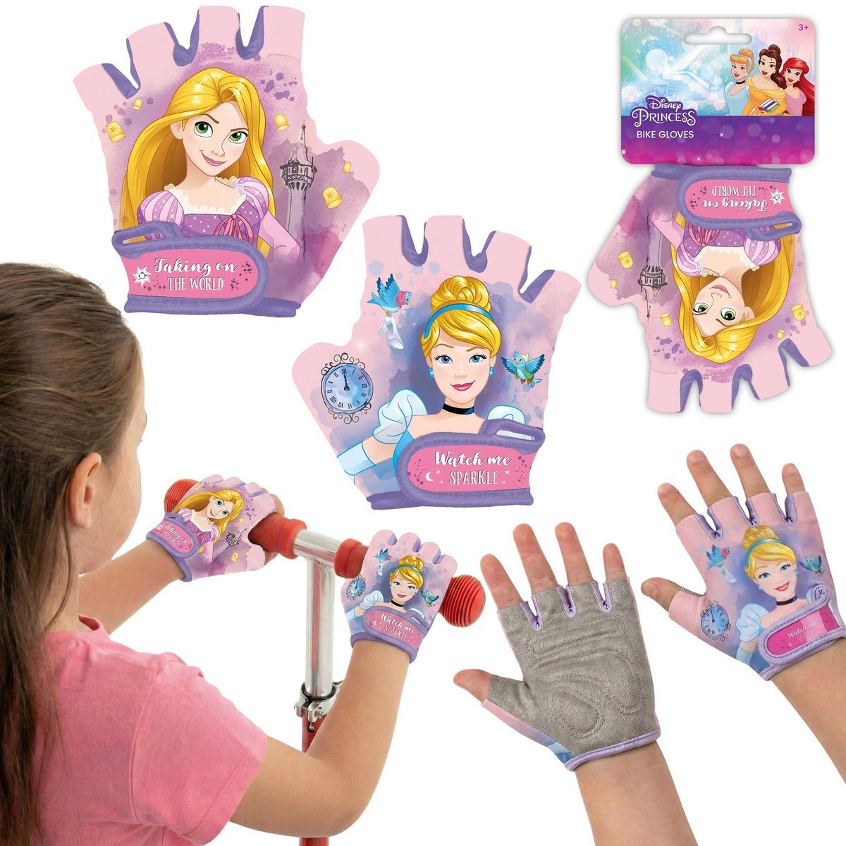 DISNEY PRINCESS DZIECIĘCE rękawiczki OCHRONNE na rower, hulajnogę NA RZEP dla dziewczynki