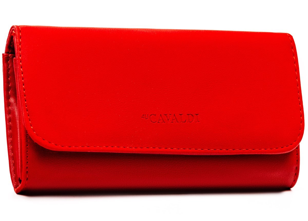 Elegancki portfel damski 4U CAVALDI klasyczny poziomy na zatrzask duży pojemny skóra ekologiczna czerwony