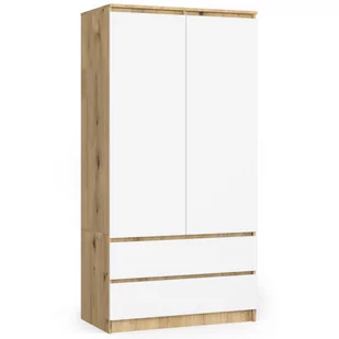 Szafa S 90 Cm 2 Drzwi 2 Szuflady - Dąb Artisan-Biała - Szafy - miniaturka - grafika 1