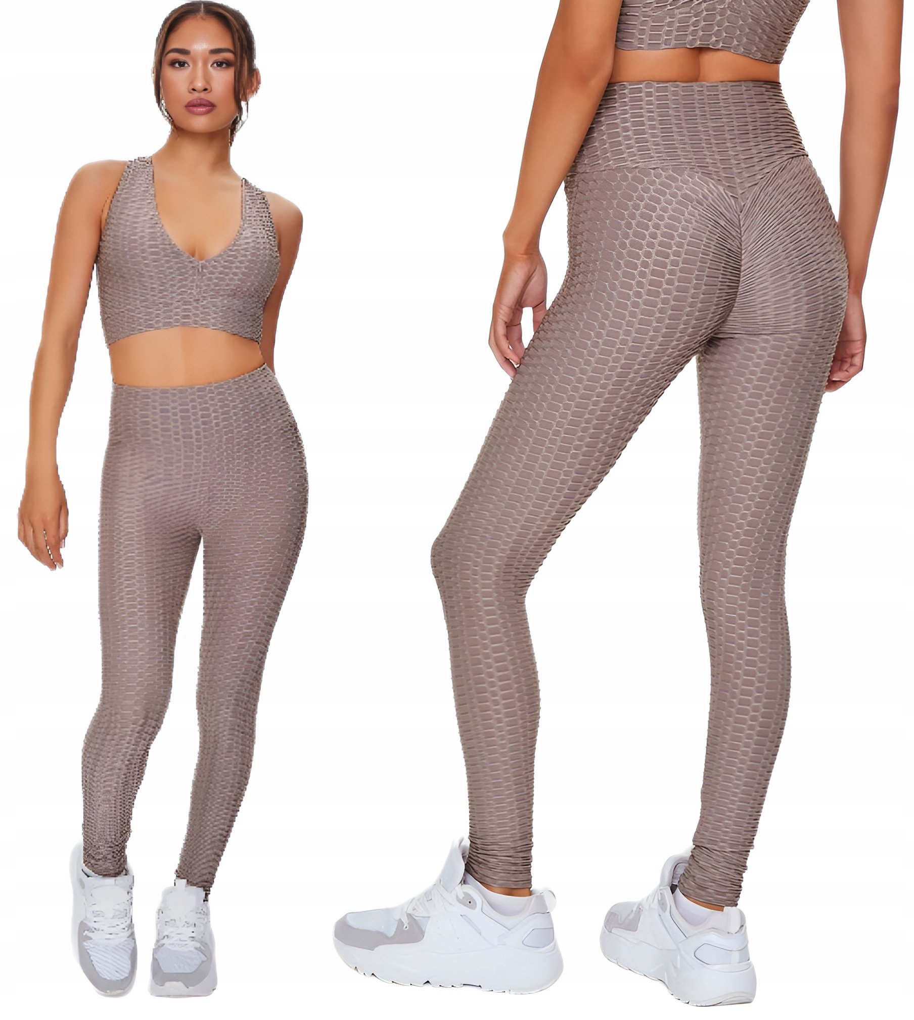 Modne Damskie Legginsy Wysoki Stan Karbowane Siłownia Fitness Push Up