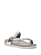 Klapki i japonki damskie - Comfortfusse Skórzane japonki w kolorze srebrnym - miniaturka - grafika 1