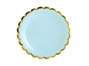 Party Deco Talerzyki jasnoniebieskie ze złotymi brzegami - 18 cm - 6 szt. TPP16-001J - Gadżety na imprezę - miniaturka - grafika 1