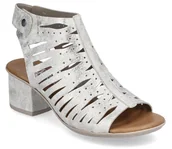 Sandały damskie - Sandały damskie Rieker 64676-60 na obcasie na rzepy beżowo-złote ażurowe-37 - miniaturka - grafika 1