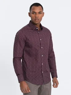 Koszula męska bawełniana we wzory SLIM FIT - bordowa V5 OM-SHCS-0151 - Ombre Clothing - Koszule męskie - miniaturka - grafika 1