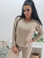 Spodnie sportowe damskie - DRES BAWEŁNIANY GANG STAR BLUZA + SPODNIE - BEŻ - THE WESS - miniaturka - grafika 1