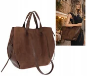 Torebki damskie - Torebka Damska Shopperka łódka Pojemna Duża Torba zamszowa R961 Czekoladowa - miniaturka - grafika 1