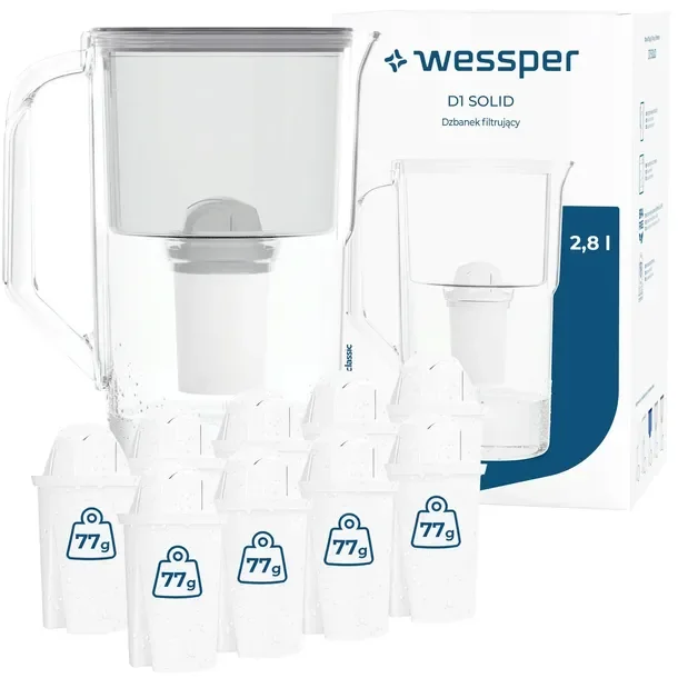 Dzbanek plastikowy filtrujący Wessper D1 SOLID 2,8l szary + 10x filtr