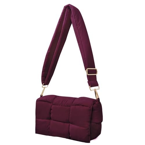 NAARIIAN Nylonowa wyściełana tkanina torba na ramię torba projektant crossbody dupes kobieta w dół torba, czerwone wino, mała, czerwone wino, S