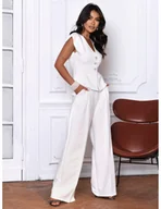 Spodnie damskie - Eleganckie szerokie spodnie z kantem TEONA - białe - miniaturka - grafika 1