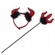 Dodatki do strojów karnawałowych - KOSTIUM DIABEŁ OPASKA NA GŁOWĘ ROGI DIABŁA WIDŁY HALLOWEEN JASEŁKA - miniaturka - grafika 1